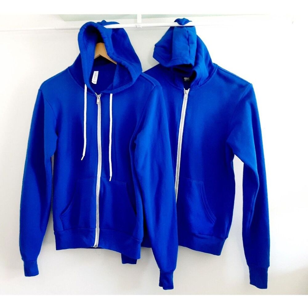 Two Bella Canvas Womens Royal Blue Full Zip Cotton Blend Sweatshirt Hoodie XS